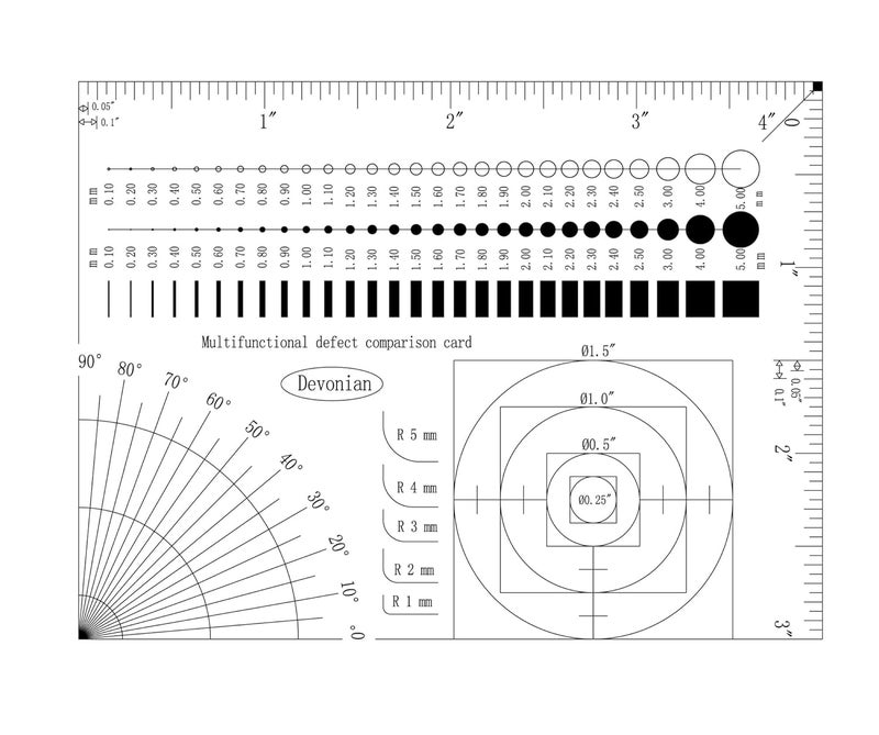 Devonian Multi-Function Inspection Gauge - Crack/Scratch/Angle Measurement Tool for Surface Defects & Size Comparison | Dual-Sided Laminated Wear-Resistant Ruler, 5PCS - Image 1